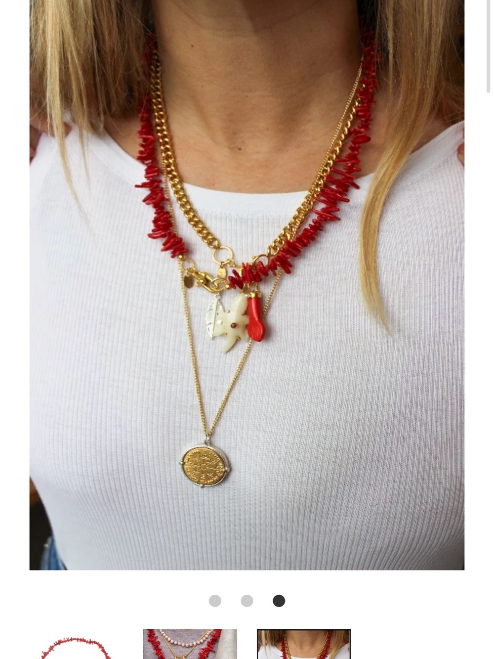 I AM JAI Coral Chip Split Bead Necklace with Gold Clasp - Women Jewelry